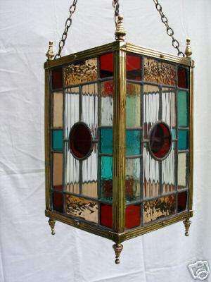 Outdoor 4 sided lantern in stained glass